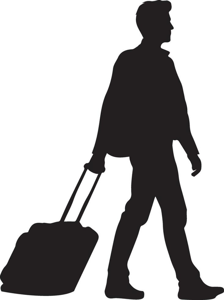 A Traveler going to with travel bag vector silhouette 2