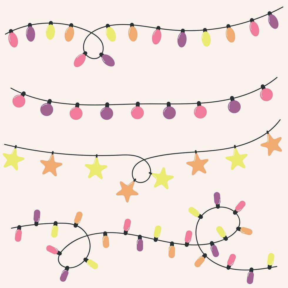 Vector set of multi-colored garlands, New Year decorations