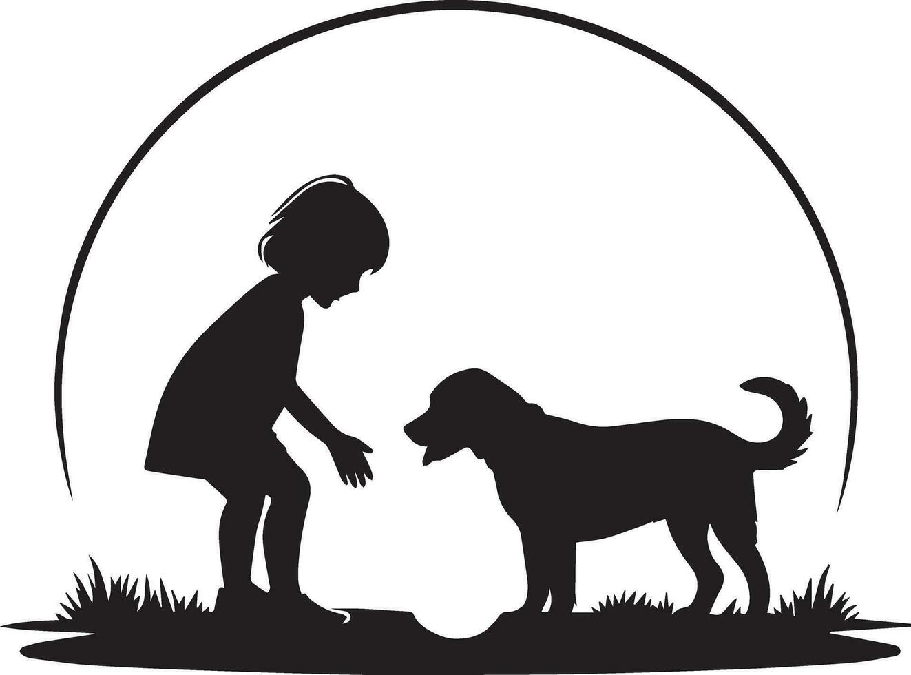 Child Playing With Dog Vector silhouette illustration