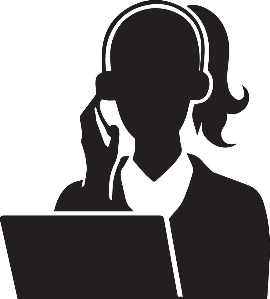 Call Center Woman vector silhouette illustration, call center girl vector