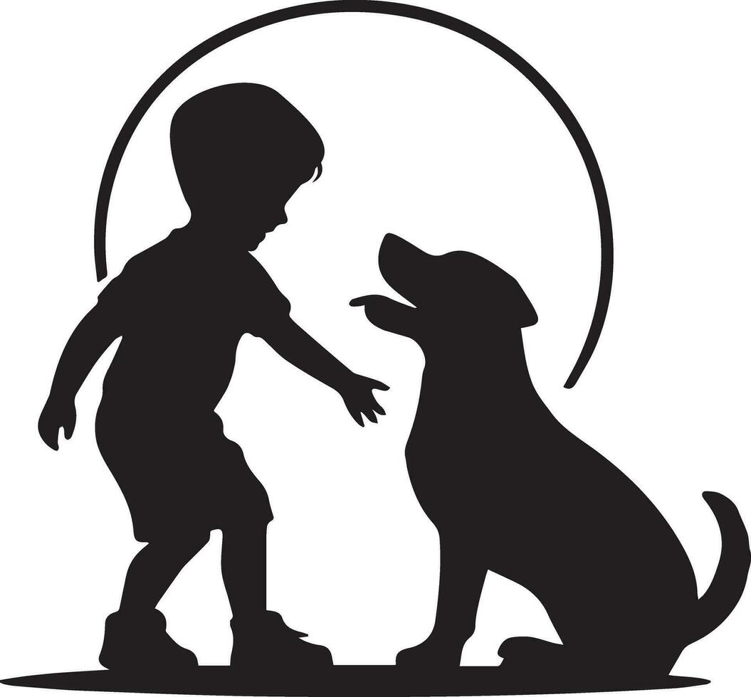 Child Playing With Dog Vector silhouette illustration 3