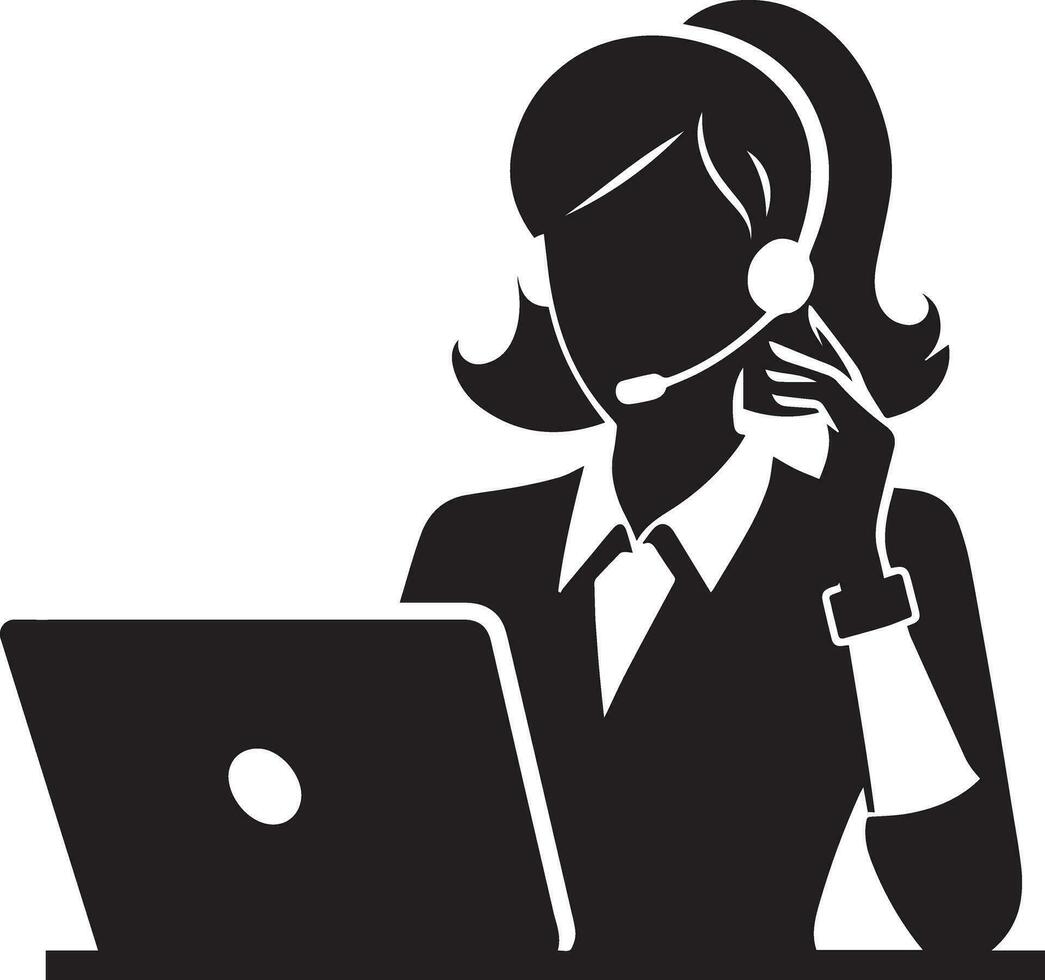 Call Center Woman vector silhouette illustration, call center girl vector