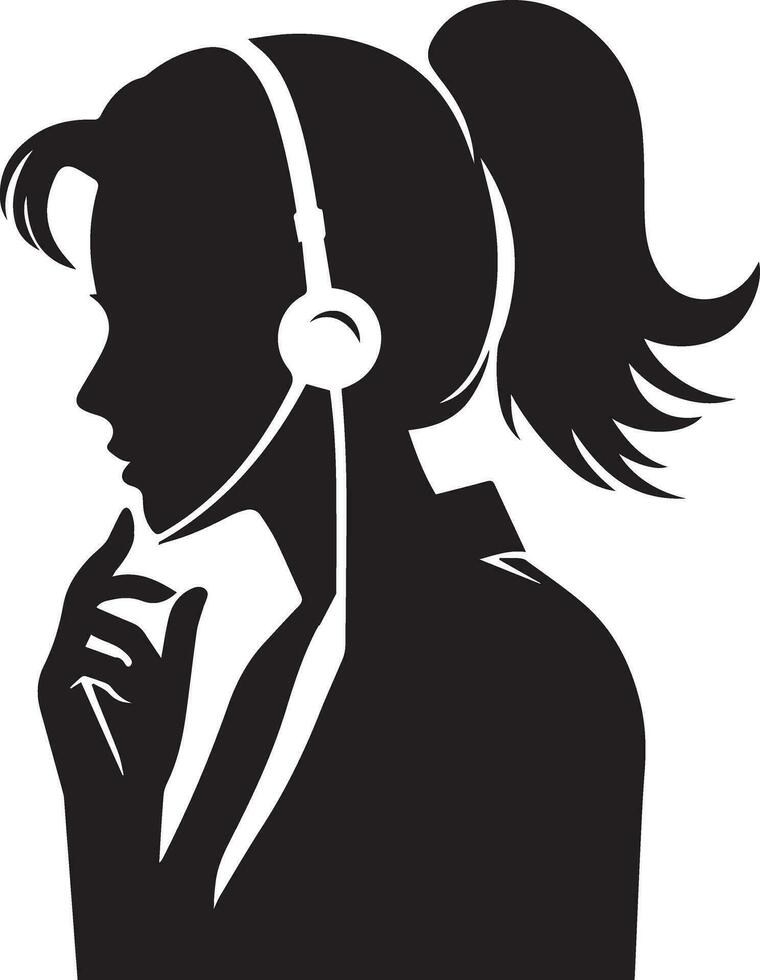 Call Center Woman vector silhouette illustration, call center girl vector