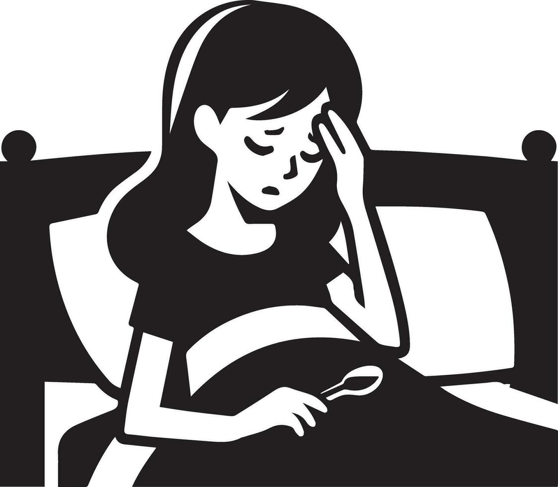 A Girl Got Fever and cold vector silhouette illustration