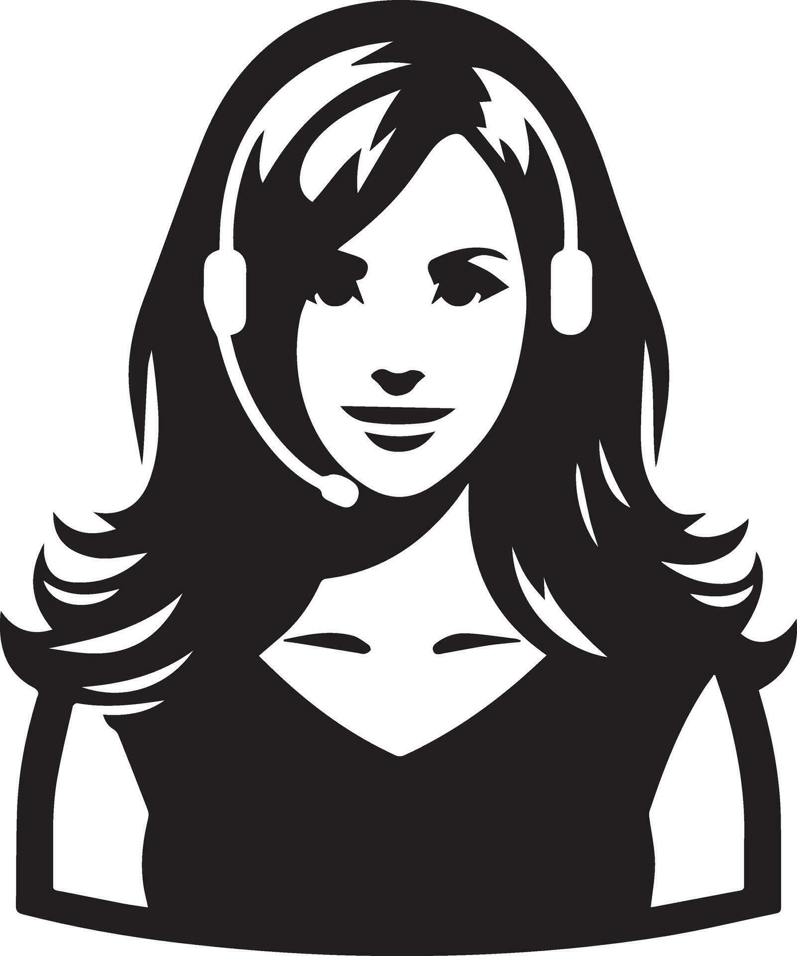 Call Center Woman vector silhouette illustration, call center girl