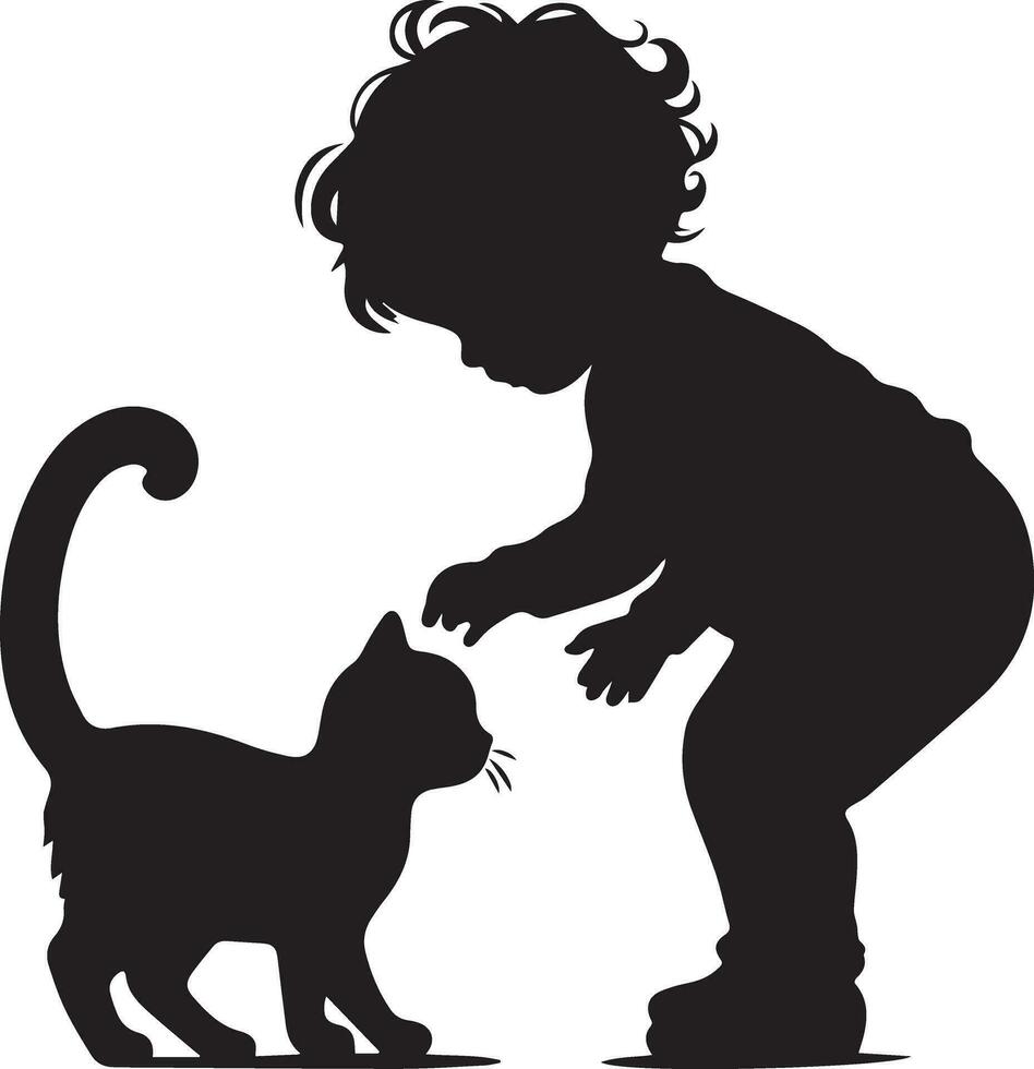 niño jugar con gato vector silueta ilustración negro color