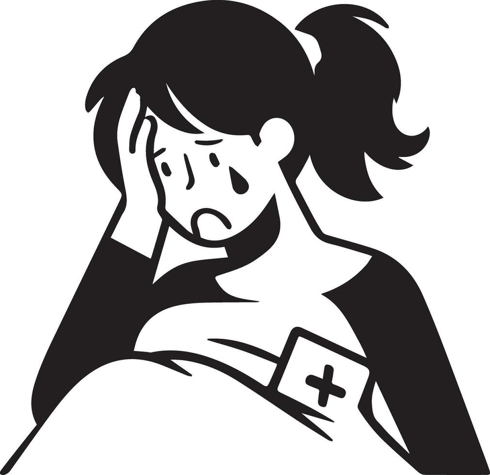 A Girl Got Fever and cold vector silhouette illustration