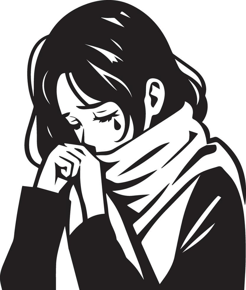 A Girl Got Fever and cold vector silhouette illustration