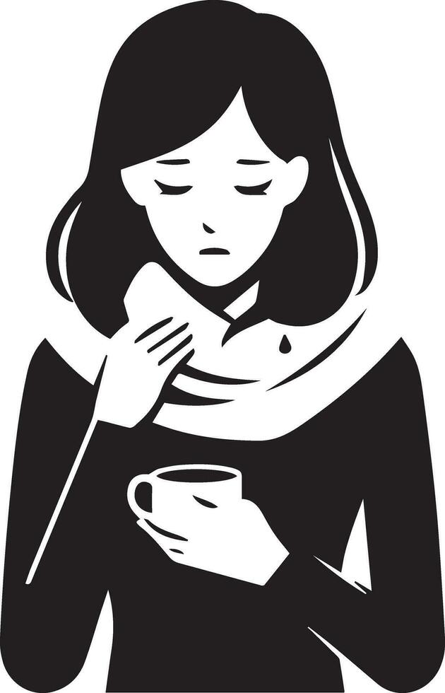 A Girl Got Fever and cold vector silhouette illustration