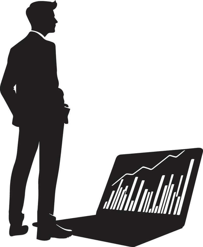 A Business man stand with laptop vector silhouette