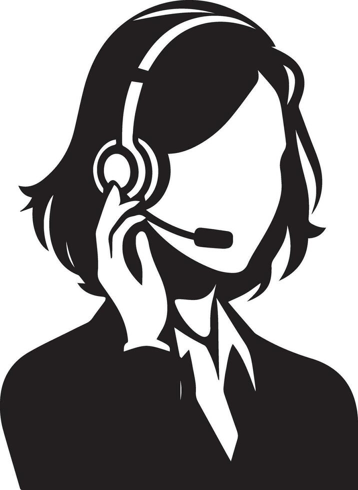 Call Center Woman vector silhouette illustration, call center girl vector