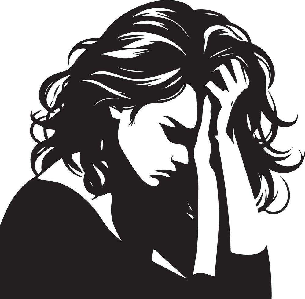 Stress Woman vector silhouette illustration black color