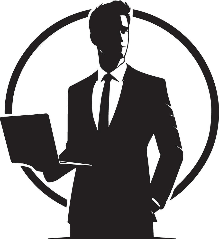 A Business man stand with laptop vector silhouette