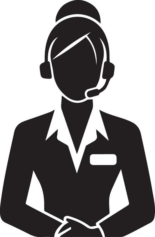 Call Center Woman vector silhouette illustration, call center girl vector