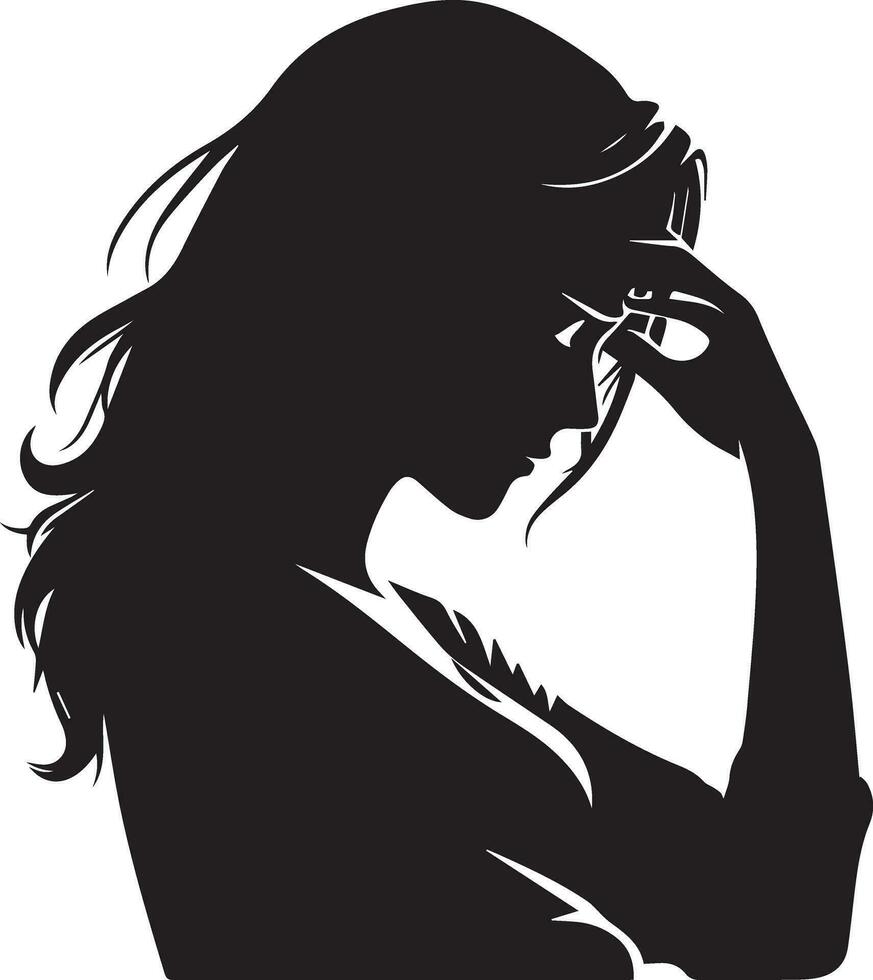 Sad Woman vector silhouette illustration, upset woman vector, tension woman vector