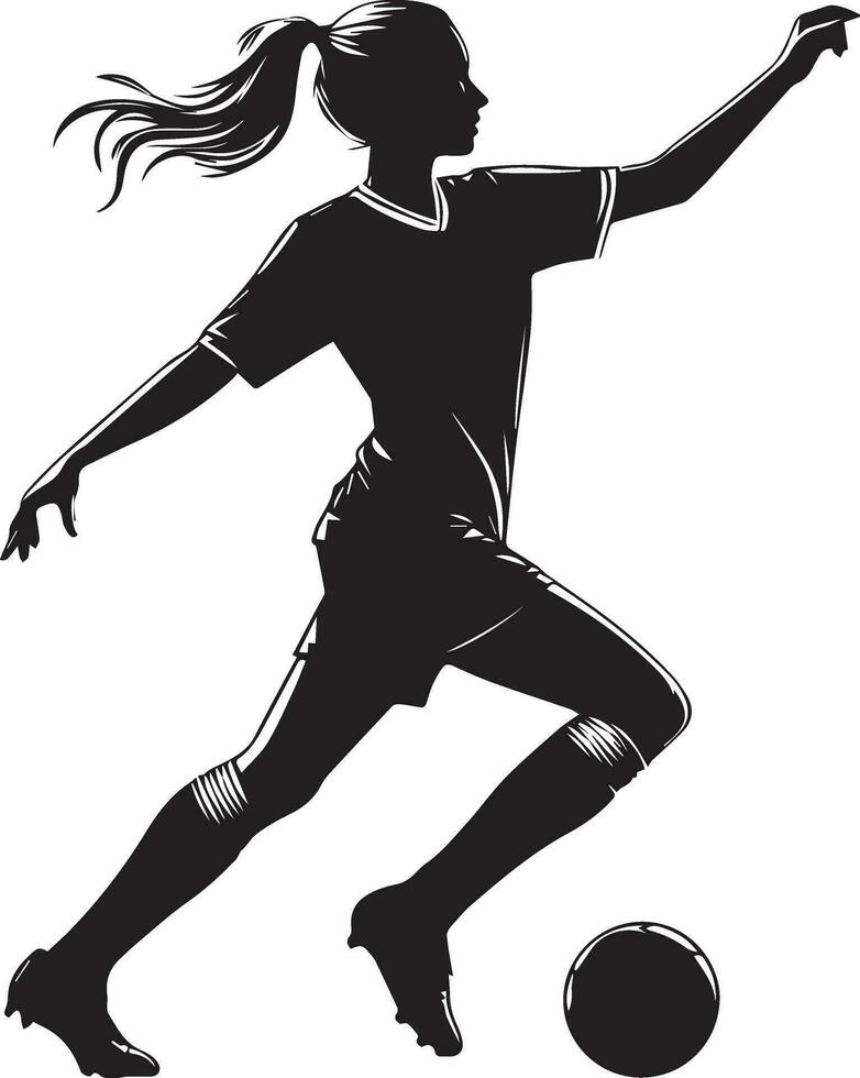 mujer fútbol jugador vector silueta, mujer fútbol actitud vector