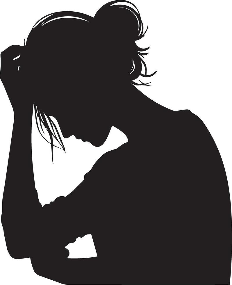 Sad Woman vector silhouette illustration, upset woman vector, tension woman vector