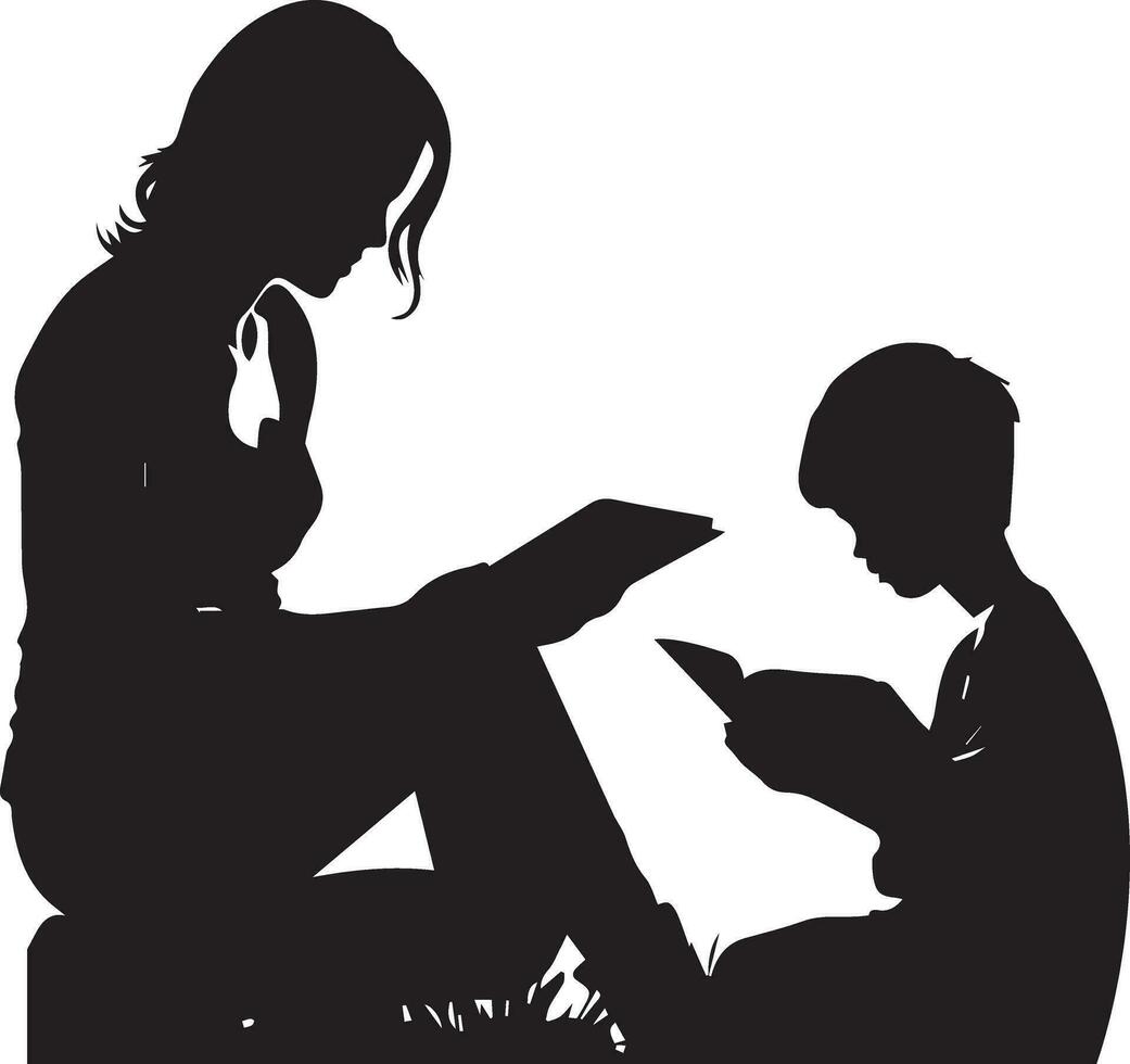 mom read book her child vector silhouette 6
