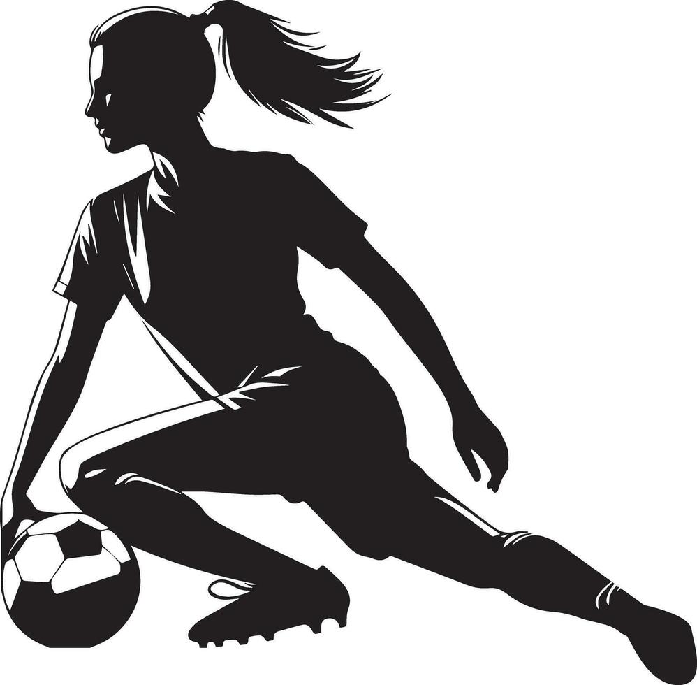 mujer fútbol jugador vector silueta, mujer fútbol actitud vector