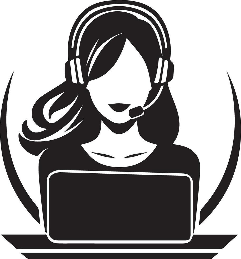 Call Center Woman Vector, Call center girl vector silhouette