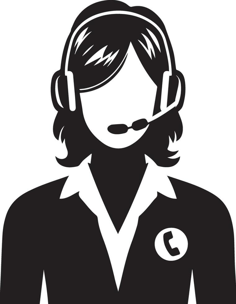 Call Center Woman vector silhouette illustration, call center girl vector