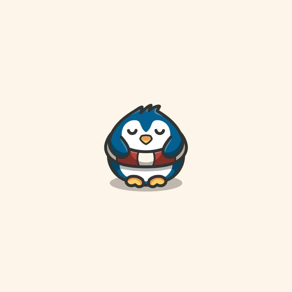 Cute penguin with lifebuoy vector