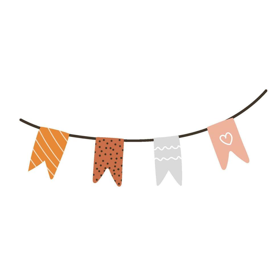 Birthday decor flags. Children's holiday illustration in boho style. vector