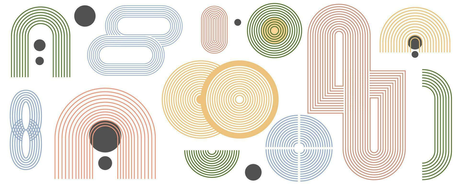Collection of boho rainbow outlines of different shapes. vector