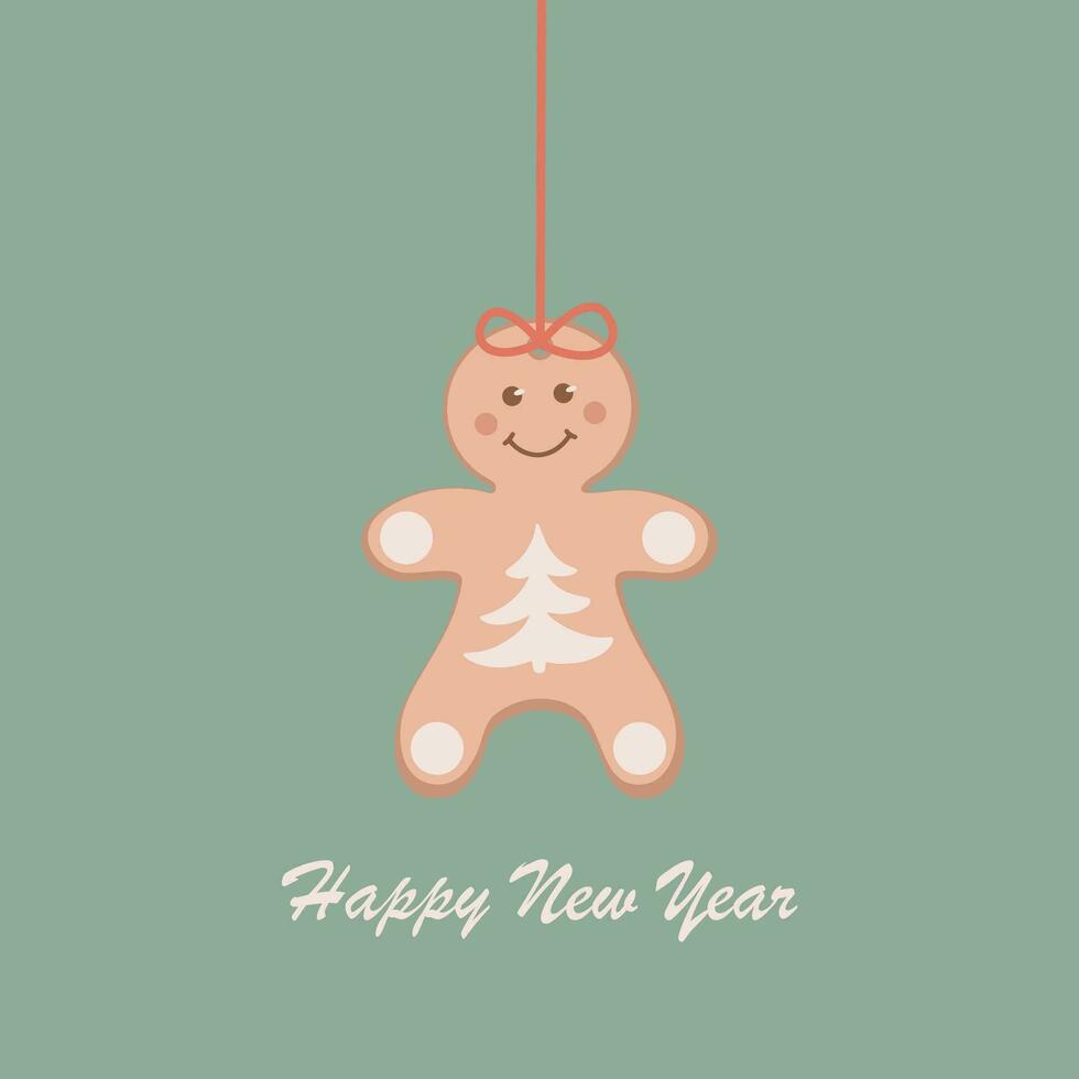 Cute ginger man with a bow on a green background as a greeting card. Postcard, post, banner, Christmas tree toy vector