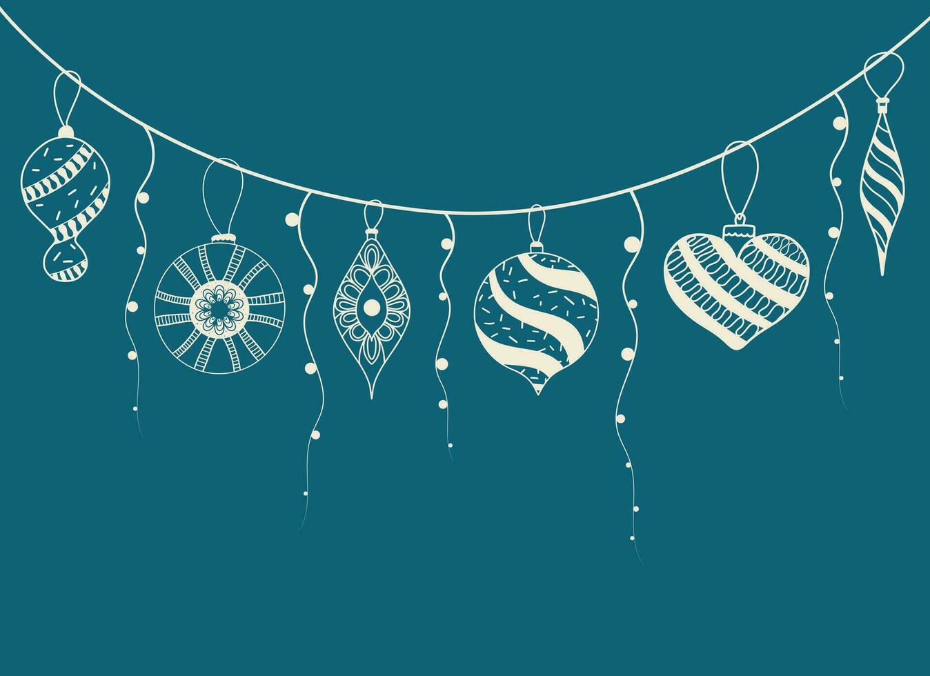 Postcard with a garland for Christmas or New Year greetings. Garland with Christmas decorations on blue background. vector
