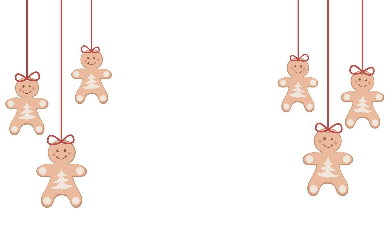 Universal banner template for decoration for New Year, Christmas, Valentine's Day with a gingerbread man on the sides and a free space in the center for placing individual information vector