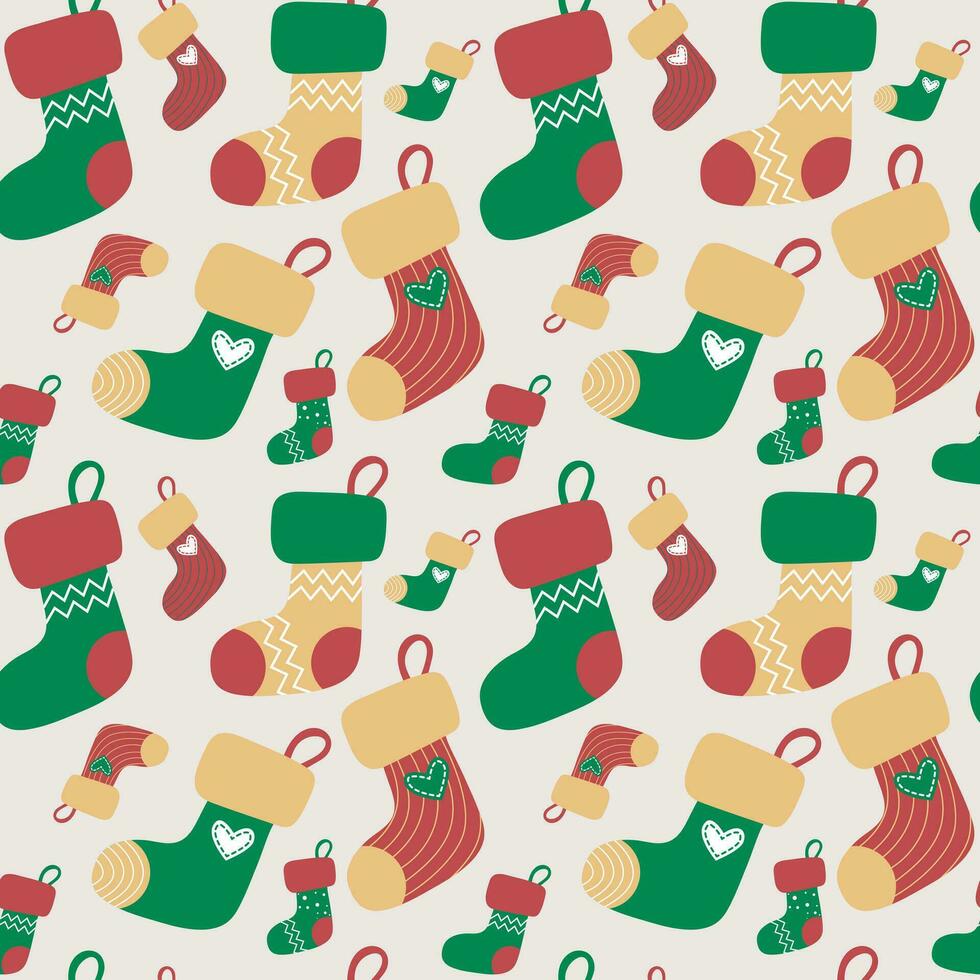 Seamless pattern with colorful santa boots for wrapping paper, background or texture for New Year and Christmas vector