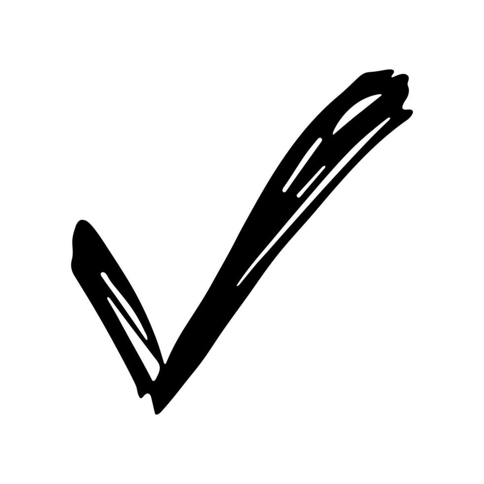 Hand drawn check mark illustration. Marker right sign clipart. Ink scribble checkbox. Single element vector