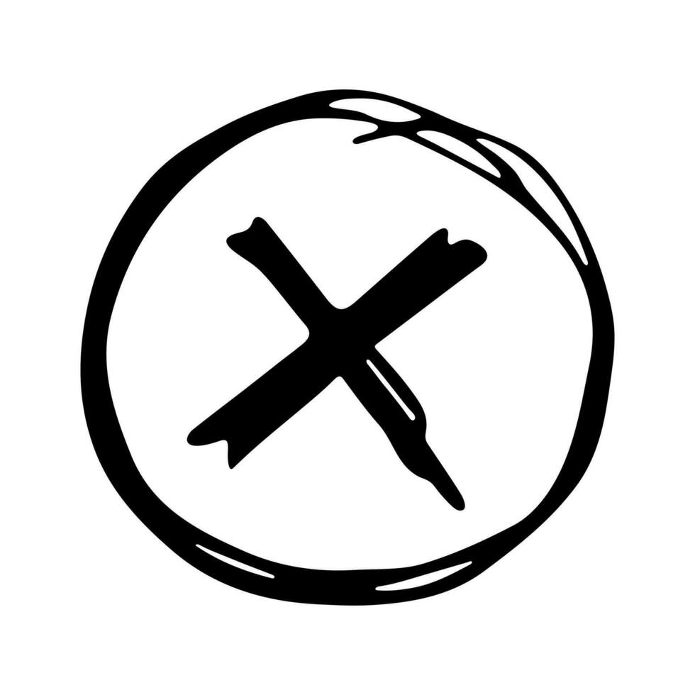 Hand drawn cross mark illustration. Marker wrong sign clipart. Ink scribble checkbox. Single element vector