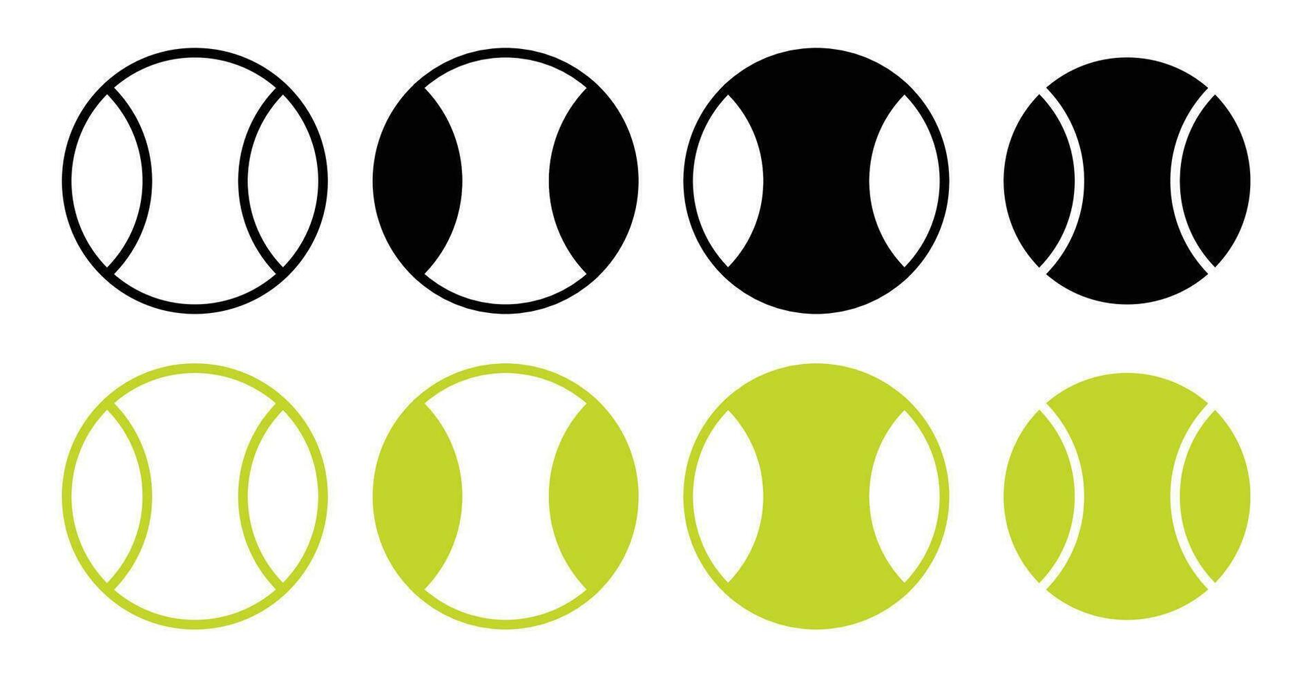 Tennis ball vector icon set in black and green color.