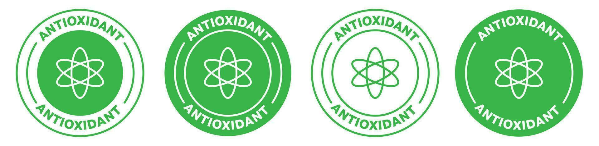antioxidante icono sello conjunto en verde color. natural anti oxidante nutrición vector estampilla.