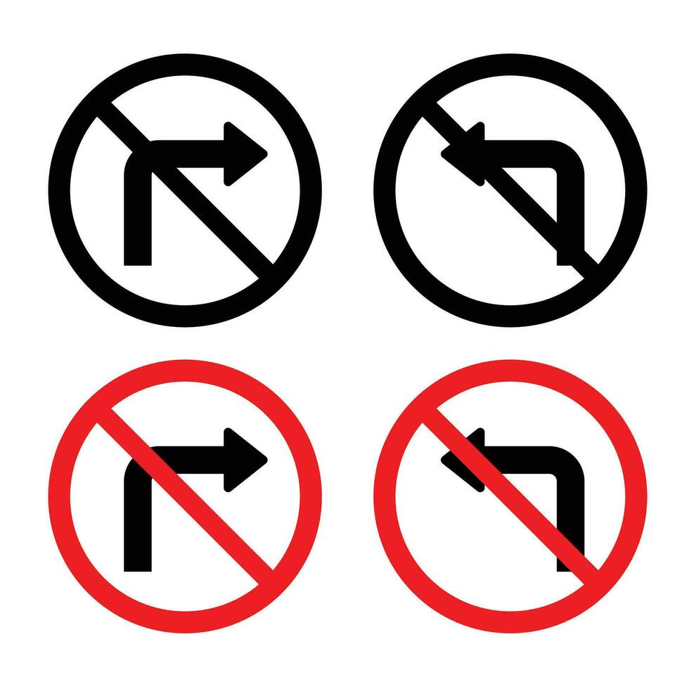 Don't turn left or right roadside signs in red color. vector