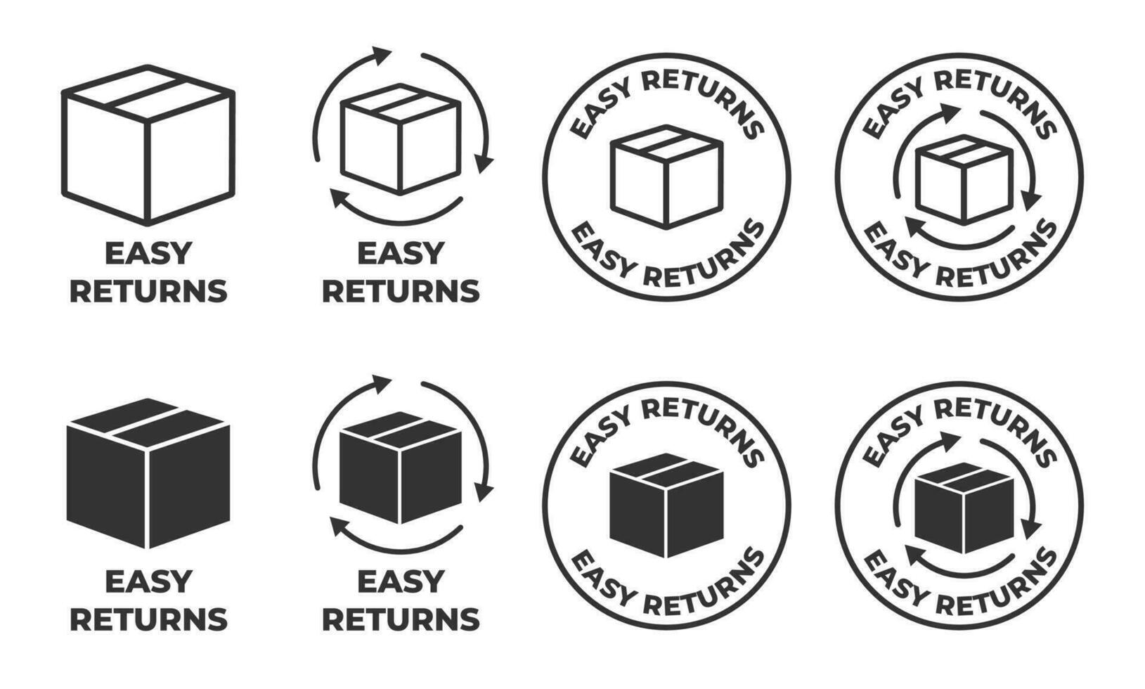 Easy returns icon set. ecommerce ordered product return guarantee vector icon set.