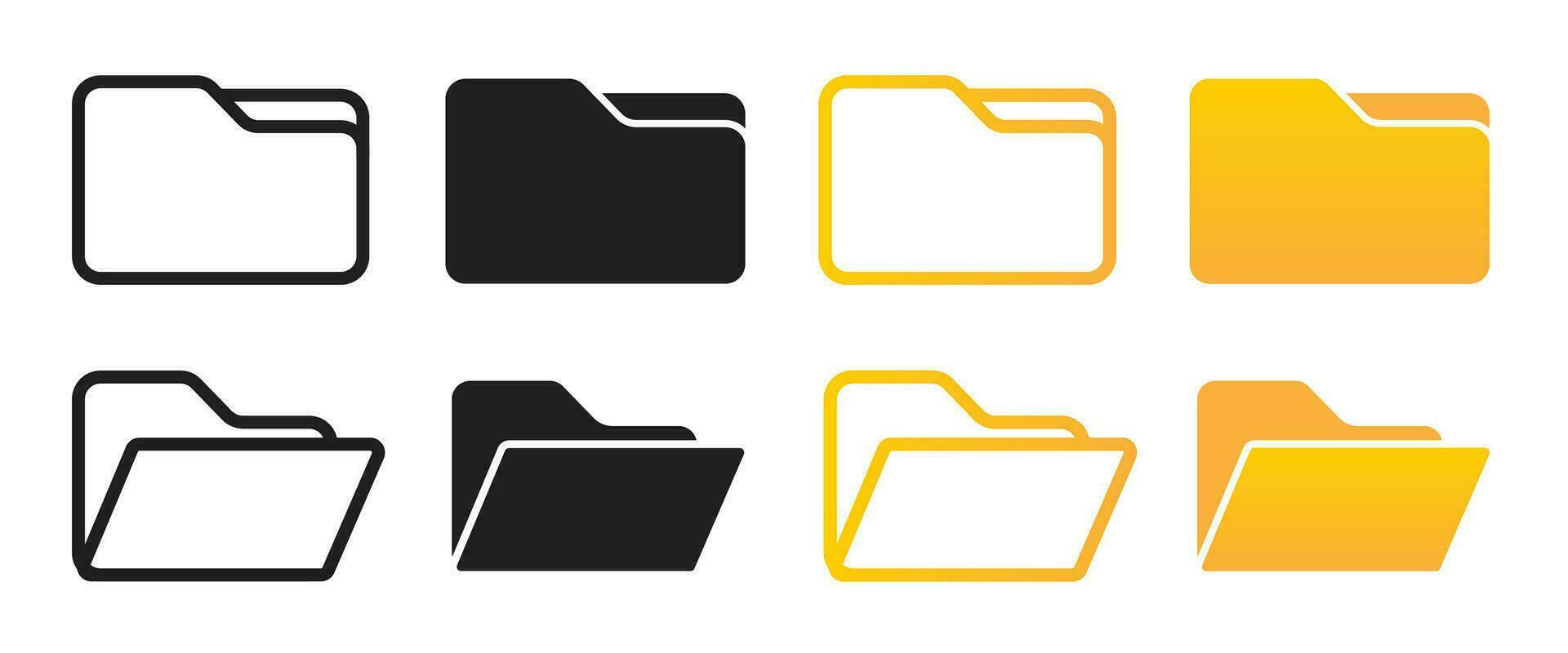 Folder icon vector set. Desktop black and yellow folder icon. Office document folder vector symbol. Empty file thin line sign. Archives files pictogram set.