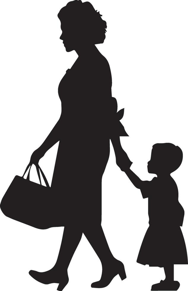 un mujer yendo a colegio con su niño vector silueta 7 7