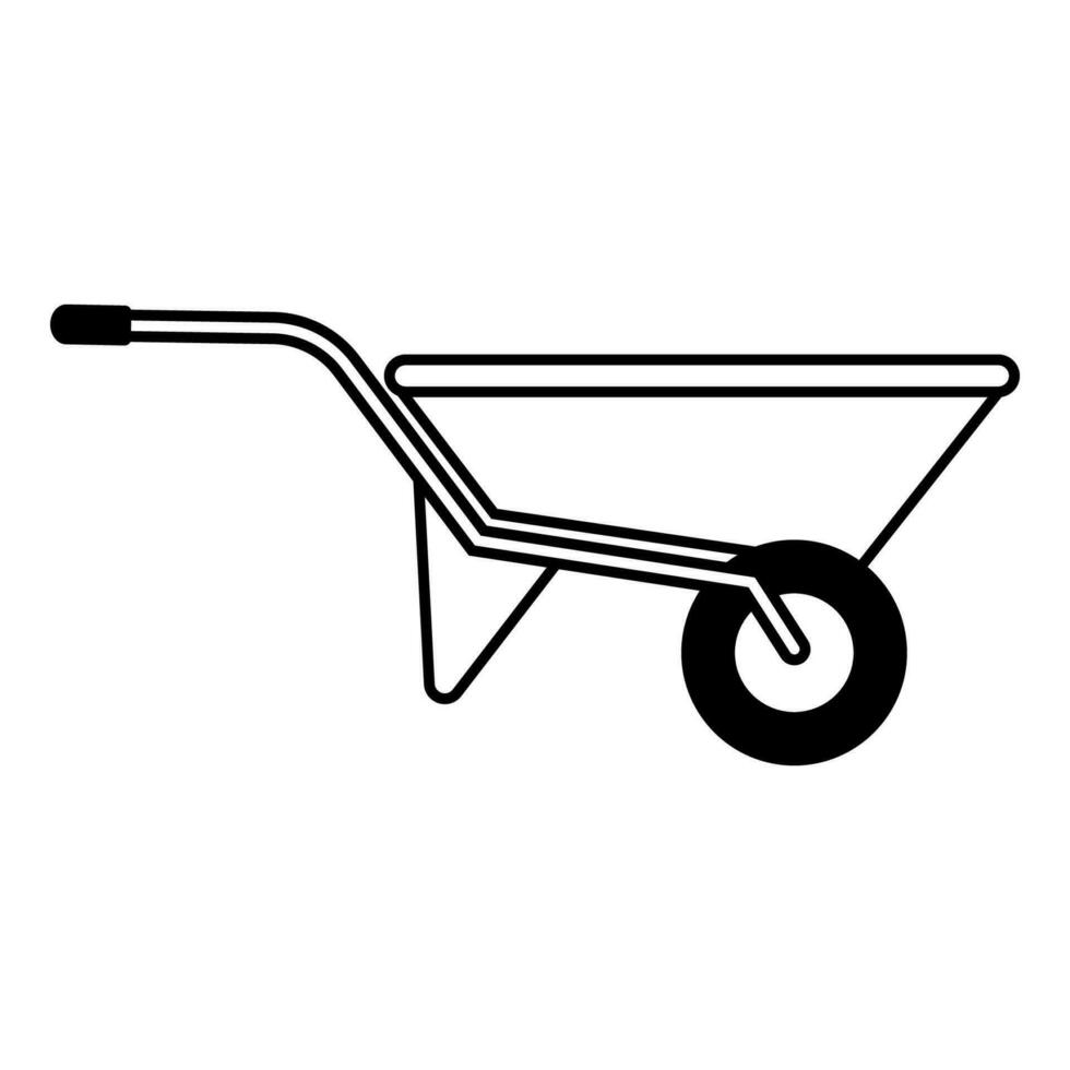 Garden wheelbarrow for transporting goods in garden plot, cargo trolley vector