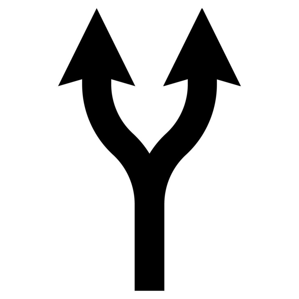 Fork in the path icon, double arrows up bifurcation arrow vector