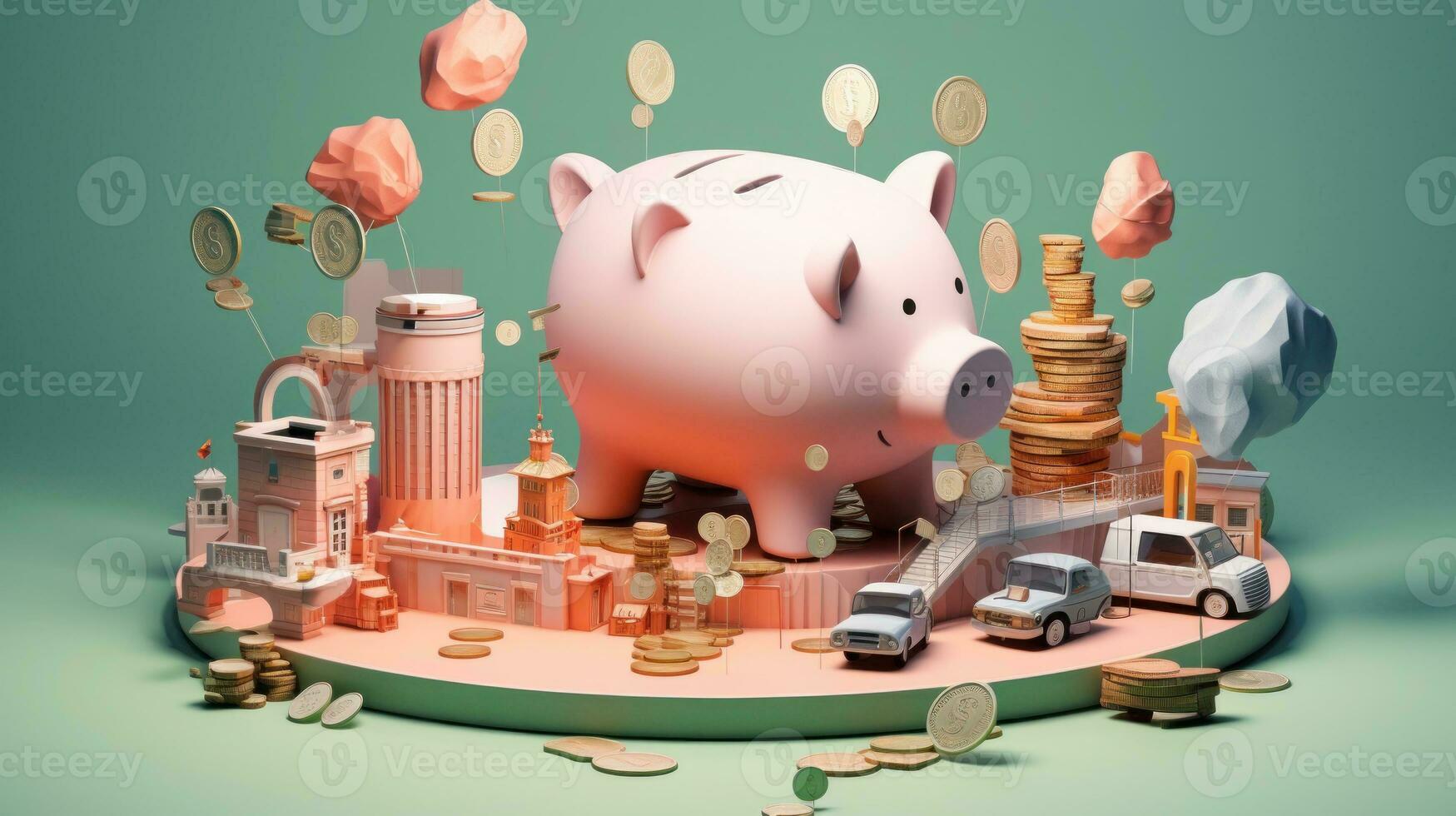 Saving money for a good financial future Saving money and real estate Make financial stability and wealth in the future.piggy bank saving money for a good financial future,saving concept Generative AI photo