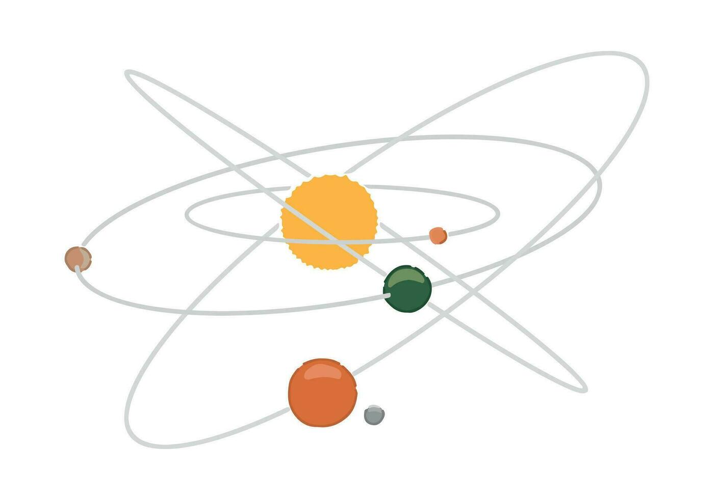 Abstract planetary system doodle . Simple astrology science symbol clip art. Cartoon style vector illustration isolated on white.