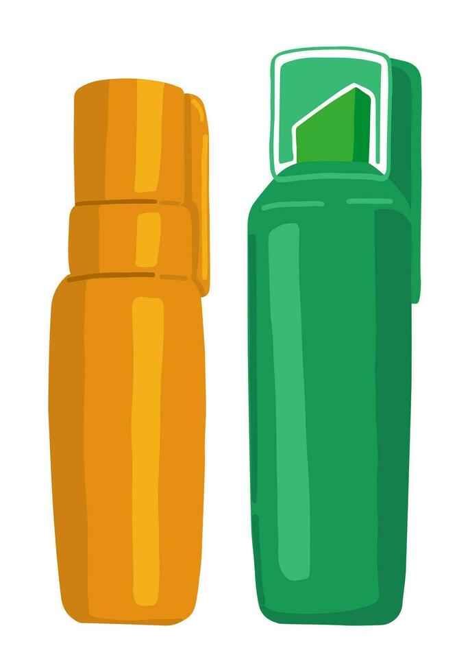 Markers highlighters doodle set. Vector illustration of school supply, office stationery, writing equipment. Cartoon style clipart isolated on white.