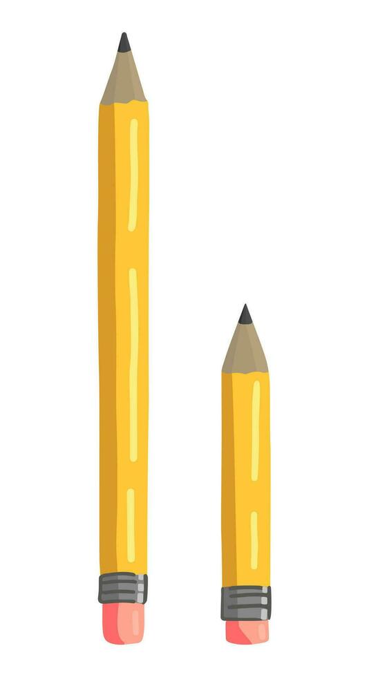 Graphic pencils doodle set. Vector illustration of school supply, office stationery, writing equipment. Cartoon style clipart isolated on white.