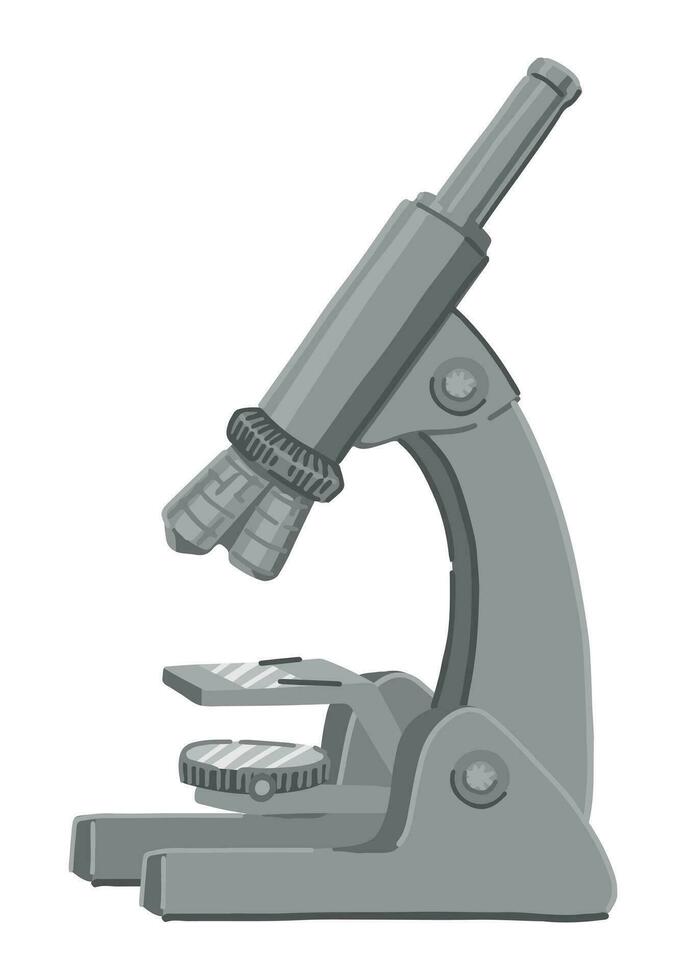 Old microscope doodle. Chemistry or biology equipment, education, laboratory tool clip art. Cartoon style vector illustration isolated on white.