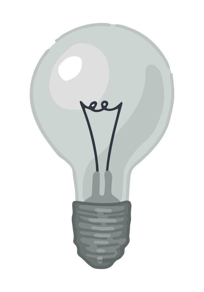 Light bulb doodle. Idea abstract symbol, electric light, energy concept clip art. Cartoon style vector illustration isolated on white.