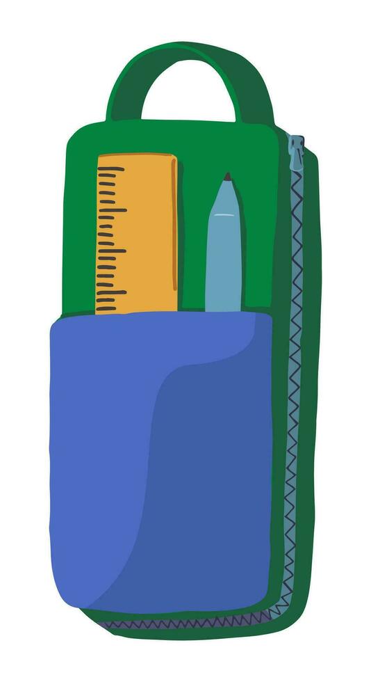 Pencil case doodle. Vector illustration of school stationery. Back to school cartoon style clipart isolated on white background.