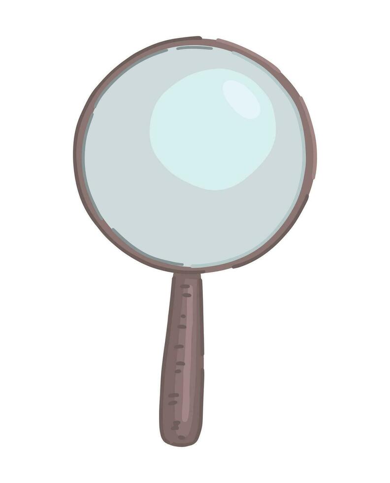 Magnifying glass doodle. Laboratory equipment, old optical instrument clip art. Cartoon style vector illustration isolated on white.